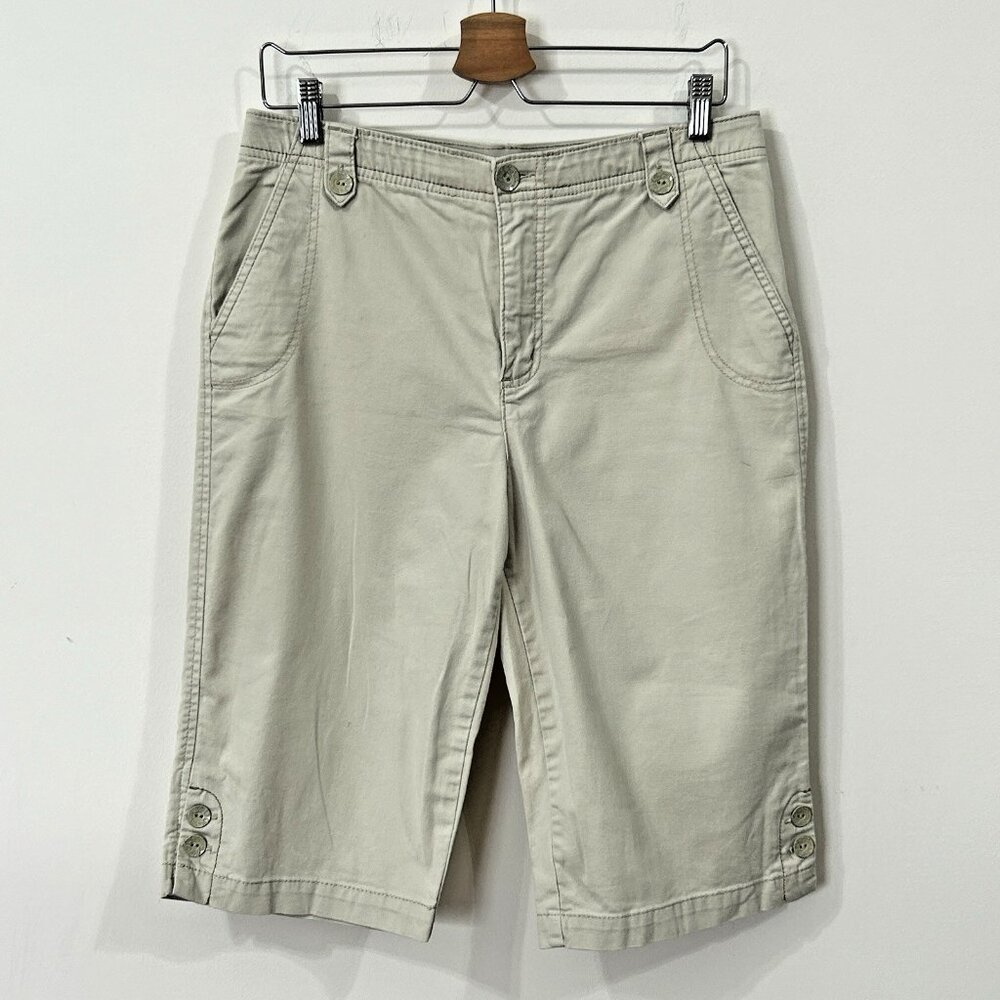 GLORIA VANDERBILT Lacey Capris Sz 10 Khaki Wide Leg High Rise DPF42078C